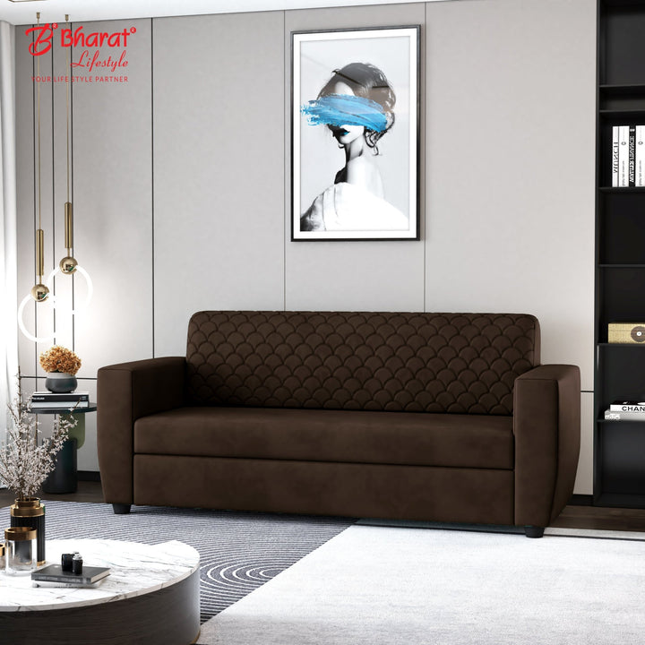 Bharat Lifestyle Deno Seude Velvet Fabric Tufted Back Design 3 Seater Sofa, Luxurious Looks and Comfortable for Living Room, Bedroom (Finish Color - Brown, DIY(Do - It - Yourself) - BHARAT LIFESPACE PRIVATE LIMITED