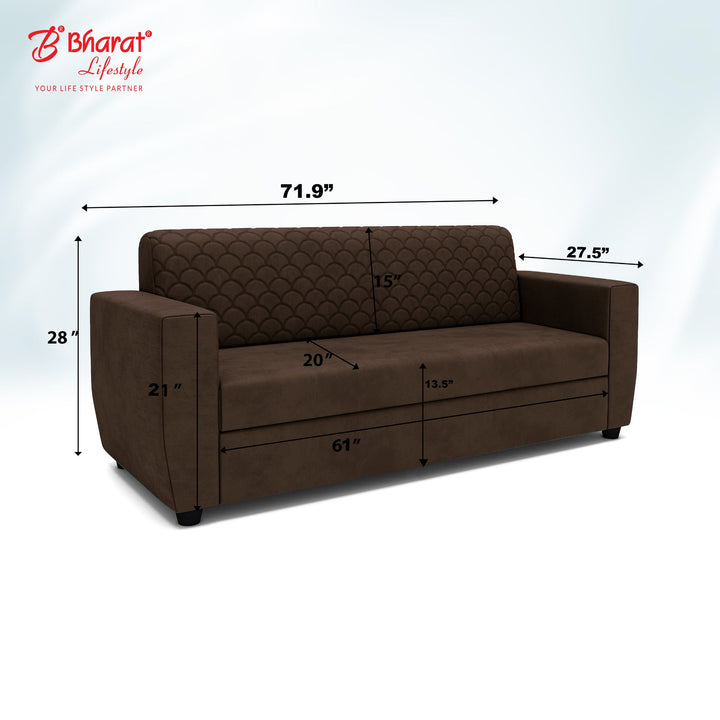 Bharat Lifestyle Deno Seude Velvet Fabric Tufted Back Design 3 Seater Sofa, Luxurious Looks and Comfortable for Living Room, Bedroom (Finish Color - Brown, DIY(Do - It - Yourself) - BHARAT LIFESPACE PRIVATE LIMITED