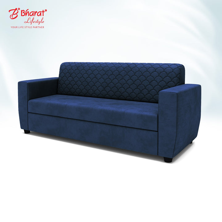 Bharat Lifestyle Deno Seude Velvet Fabric Tufted Back Design Fabric 3 Seater Blue Sofa, Luxurious Looks and Comfortable Sofa for Living Room, Bedroom, Home & Office, DIY(Do - It - Yourself) - BHARAT LIFESPACE PRIVATE LIMITED