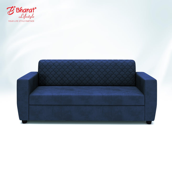 Bharat Lifestyle Deno Seude Velvet Fabric Tufted Back Design Fabric 3 Seater Blue Sofa, Luxurious Looks and Comfortable Sofa for Living Room, Bedroom, Home & Office, DIY(Do - It - Yourself) - BHARAT LIFESPACE PRIVATE LIMITED