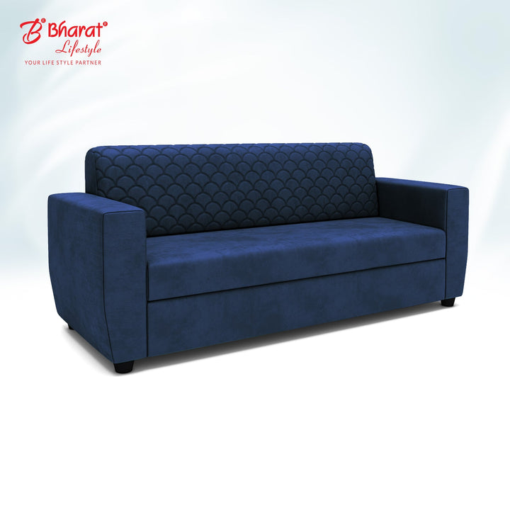Bharat Lifestyle Deno Seude Velvet Fabric Tufted Back Design Fabric 3 Seater Blue Sofa, Luxurious Looks and Comfortable Sofa for Living Room, Bedroom, Home & Office, DIY(Do - It - Yourself) - BHARAT LIFESPACE PRIVATE LIMITED