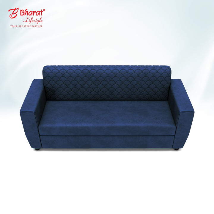 Bharat Lifestyle Deno Seude Velvet Fabric Tufted Back Design Fabric 3 Seater Blue Sofa, Luxurious Looks and Comfortable Sofa for Living Room, Bedroom, Home & Office, DIY(Do - It - Yourself) - BHARAT LIFESPACE PRIVATE LIMITED