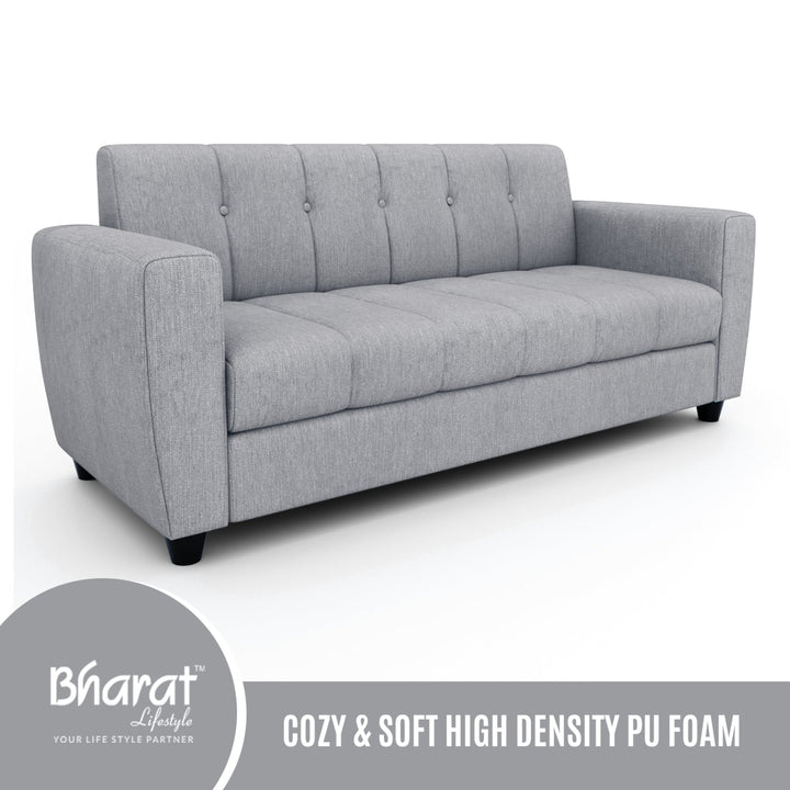 Bharat Lifestyle Deno Soft Touch Fabric 3 Seater Grey Sofa Luxurious Looks and Comfortable for Living Room, Bedroom, DIY(Do - It - Yourself) 1 Year Warranty - BHARAT LIFESPACE PRIVATE LIMITED