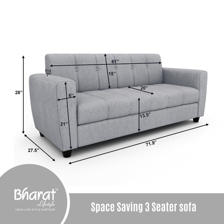 Bharat Lifestyle Deno Soft Touch Fabric 3 Seater Grey Sofa Luxurious Looks and Comfortable for Living Room, Bedroom, DIY(Do - It - Yourself) 1 Year Warranty - BHARAT LIFESPACE PRIVATE LIMITED