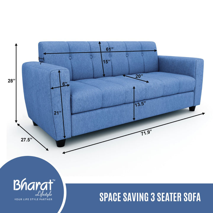 Bharat Lifestyle Deno Soft Touch Fabric 3 Seater Sky Blue Sofa, Luxurious Looks and Comfortable Sofa for Living Room, Bedroom DIY(Do - It - Yourself) 1 Year Warranty - BHARAT LIFESPACE PRIVATE LIMITED