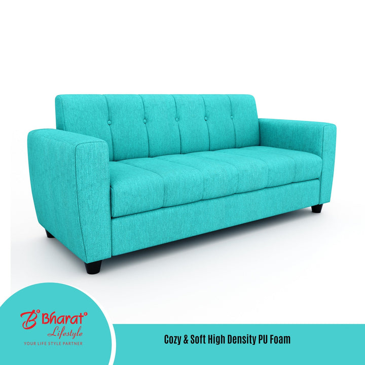 Bharat Lifestyle Deno Soft Touch Fabric 3 Seater Sofa Aqua Blue Luxurious Comfortable Sofa for Living Room Bedroom Home and Office DIY Assembly 1 Year Warranty - BHARAT LIFESPACE PRIVATE LIMITED