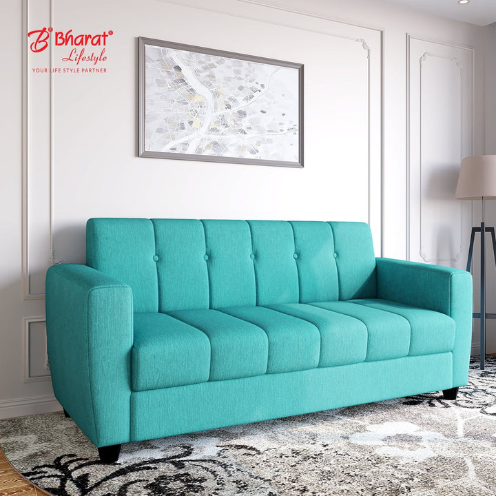 Bharat Lifestyle Deno Soft Touch Fabric 3 Seater Sofa Aqua Blue Luxurious Comfortable Sofa for Living Room Bedroom Home and Office DIY Assembly 1 Year Warranty - BHARAT LIFESPACE PRIVATE LIMITED