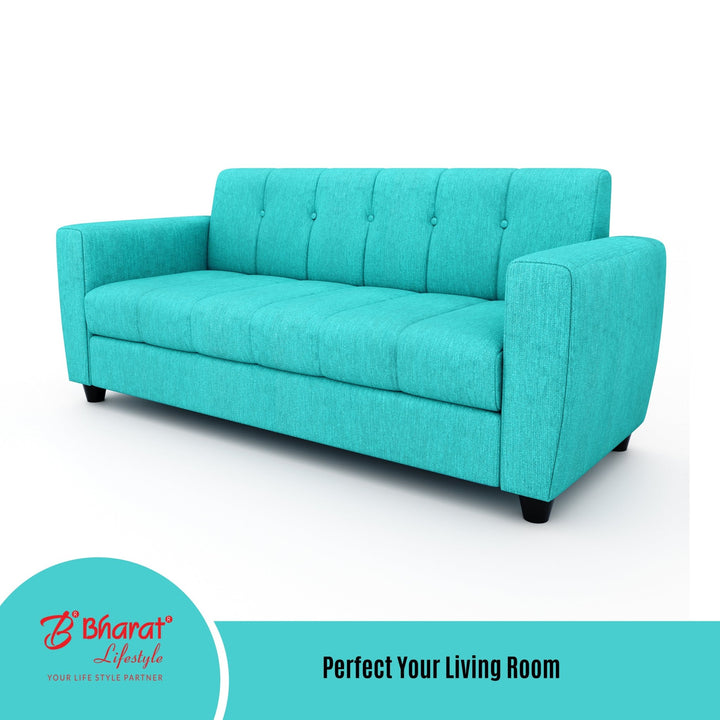 Bharat Lifestyle Deno Soft Touch Fabric 3 Seater Sofa Aqua Blue Luxurious Comfortable Sofa for Living Room Bedroom Home and Office DIY Assembly 1 Year Warranty - BHARAT LIFESPACE PRIVATE LIMITED