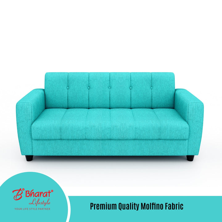 Bharat Lifestyle Deno Soft Touch Fabric 3 Seater Sofa Aqua Blue Luxurious Comfortable Sofa for Living Room Bedroom Home and Office DIY Assembly 1 Year Warranty - BHARAT LIFESPACE PRIVATE LIMITED