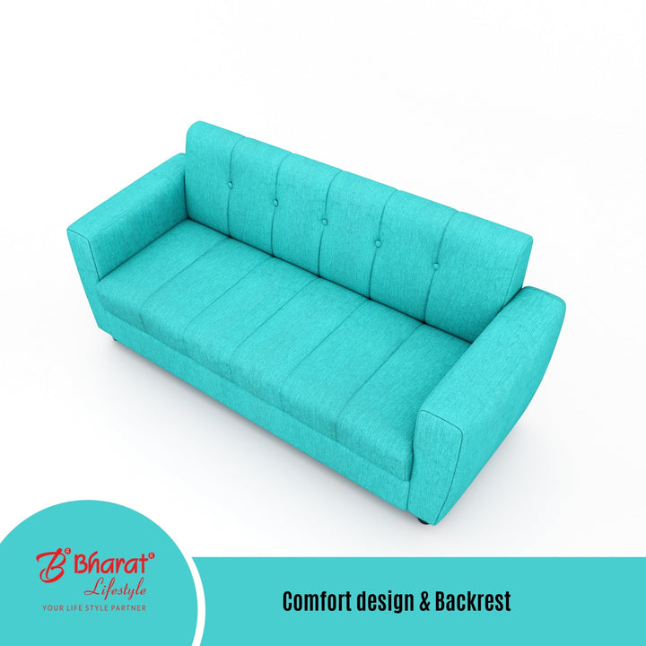 Bharat Lifestyle Deno Soft Touch Fabric 3 Seater Sofa Aqua Blue Luxurious Comfortable Sofa for Living Room Bedroom Home and Office DIY Assembly 1 Year Warranty - BHARAT LIFESPACE PRIVATE LIMITED