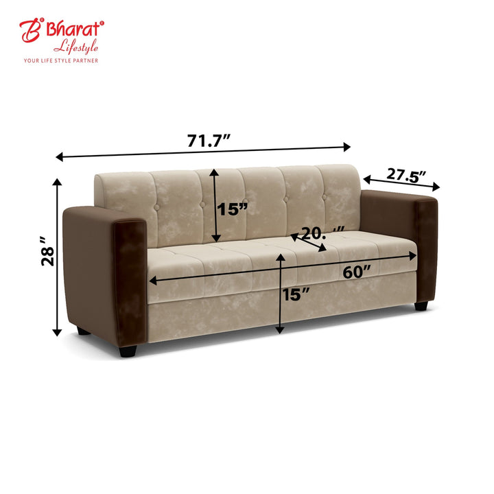 Bharat Lifestyle Deno Velvet Fabric 3 Seater Cream Brown Sofa, Luxurious Looks and Comfortable for Living Room, Bedroom, DIY(Do - It - Yourself) 1 Year Warranty - BHARAT LIFESPACE PRIVATE LIMITED
