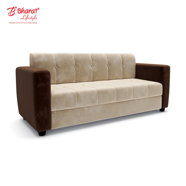 Bharat Lifestyle Deno Velvet Fabric 3 Seater Cream Brown Sofa, Luxurious Looks and Comfortable for Living Room, Bedroom, DIY(Do - It - Yourself) 1 Year Warranty - BHARAT LIFESPACE PRIVATE LIMITED