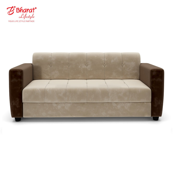 Bharat Lifestyle Deno Velvet Fabric 3 Seater Cream Brown Sofa, Luxurious Looks and Comfortable for Living Room, Bedroom, DIY(Do - It - Yourself) 1 Year Warranty - BHARAT LIFESPACE PRIVATE LIMITED