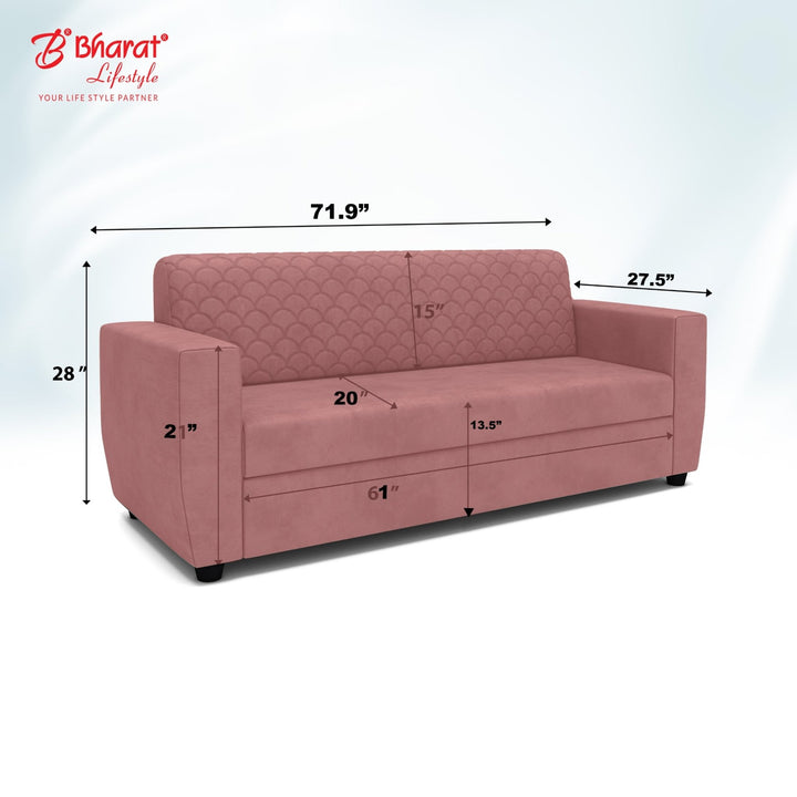 Bharat Lifestyle Deno Velvet Fabric Tufted Back Design 3 Seater Peach Sofa, Luxurious Looks and Comfortable Sofa for Living Room, Bedroom DIY(Do - It - Yourself) 1 Year Warranty - BHARAT LIFESPACE PRIVATE LIMITED