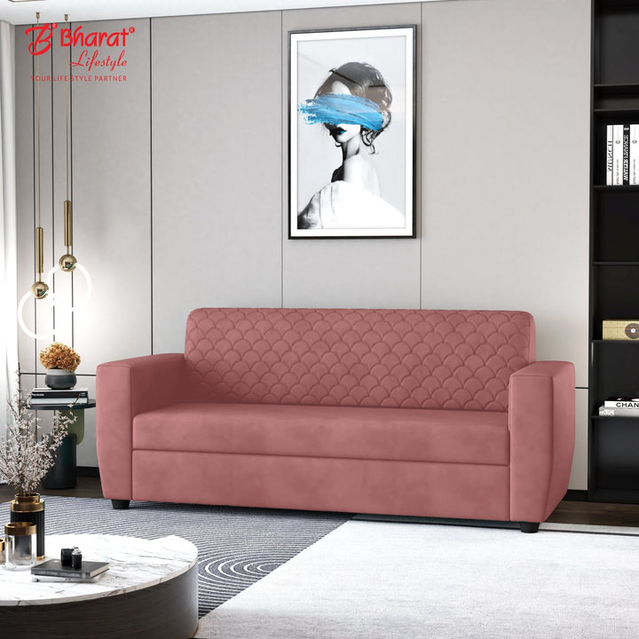 Bharat Lifestyle Deno Velvet Fabric Tufted Back Design 3 Seater Peach Sofa, Luxurious Looks and Comfortable Sofa for Living Room, Bedroom DIY(Do - It - Yourself) 1 Year Warranty - BHARAT LIFESPACE PRIVATE LIMITED