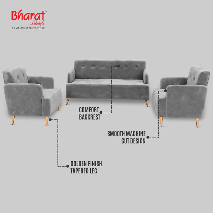 Bharat Lifestyle Dice Fabric 3 + 1 + 1 Sofa Set (Grey, Knock Down) - BHARAT LIFESPACE PRIVATE LIMITED