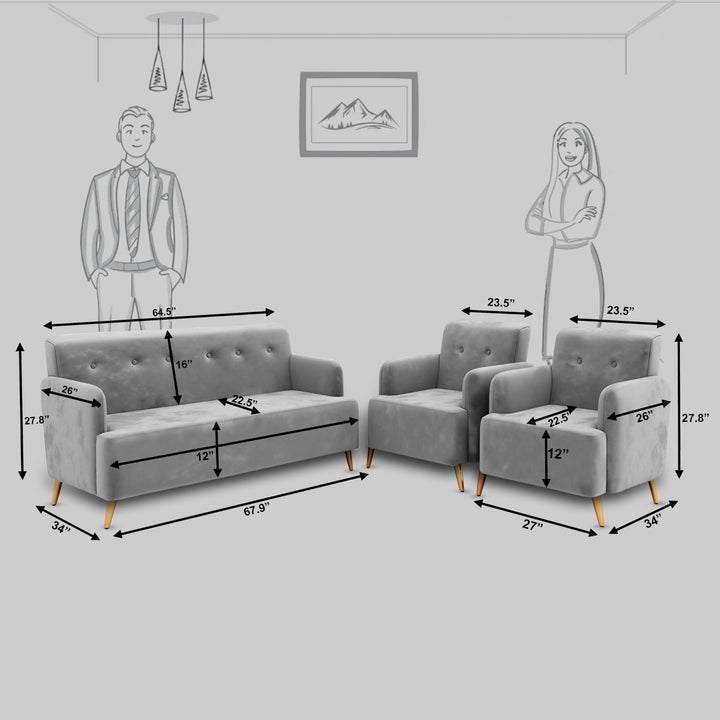 Bharat Lifestyle Dice Fabric 3 + 1 + 1 Sofa Set (Grey, Knock Down) - BHARAT LIFESPACE PRIVATE LIMITED