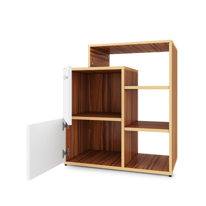 Bharat Lifestyle Doglus Engineered Wood Semi - Open Book Shelf (Finish Color - Brown and White, Knock Down) - BHARAT LIFESPACE PRIVATE LIMITED