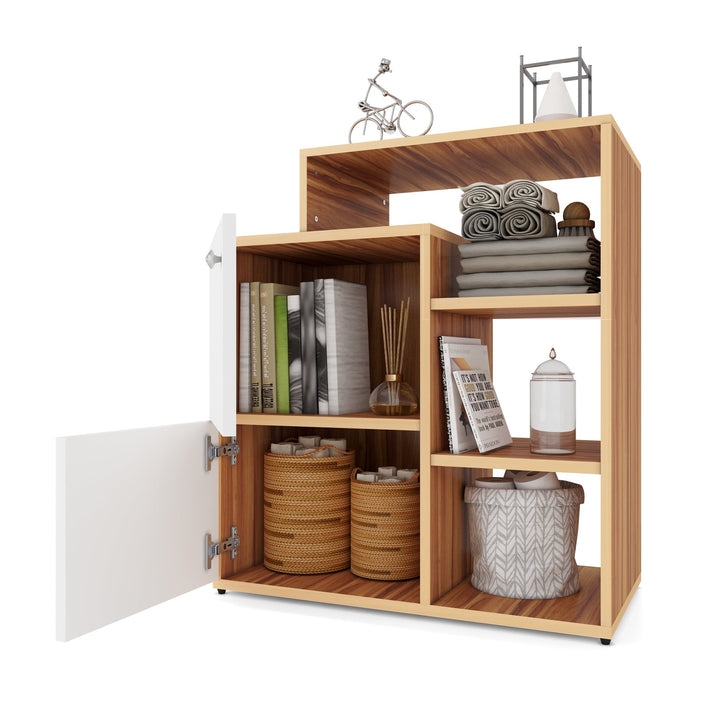 Bharat Lifestyle Doglus Engineered Wood Semi - Open Book Shelf (Finish Color - Brown and White, Knock Down) - BHARAT LIFESPACE PRIVATE LIMITED
