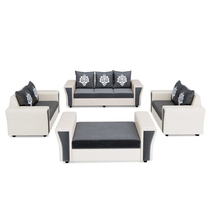 Bharat Lifestyle Enrich Leatherette and Fabric 3 + 2 + 2 + D Sofa Set (White and Grey, DIY(Do - It - Yourself)) - BHARAT LIFESPACE PRIVATE LIMITED