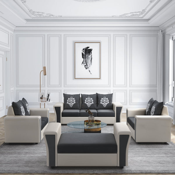 Bharat Lifestyle Enrich Leatherette and Fabric 3 + 2 + 2 + D Sofa Set (White and Grey, DIY(Do - It - Yourself)) - BHARAT LIFESPACE PRIVATE LIMITED