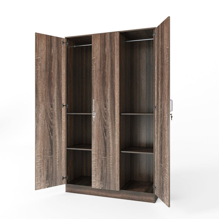 Bharat Lifestyle Florence Engineered Wood 3 Door Wardrobe (Finish Color - Brown, Knock Down) - BHARAT LIFESPACE PRIVATE LIMITED