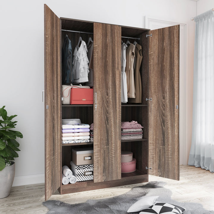Bharat Lifestyle Florence Engineered Wood 3 Door Wardrobe (Finish Color - Brown, Knock Down) - BHARAT LIFESPACE PRIVATE LIMITED