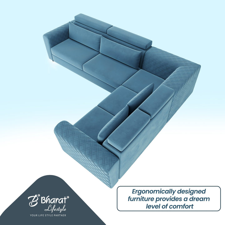 Bharat Lifestyle Harley L Shape Fabric 6 Seater Sofa (Finish Color - Aqua Blue, DIY(Do - It - Yourself)) - BHARAT LIFESPACE PRIVATE LIMITED