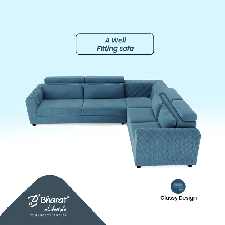 Bharat Lifestyle Harley L Shape Fabric 6 Seater Sofa (Finish Color - Aqua Blue, DIY(Do - It - Yourself)) - BHARAT LIFESPACE PRIVATE LIMITED