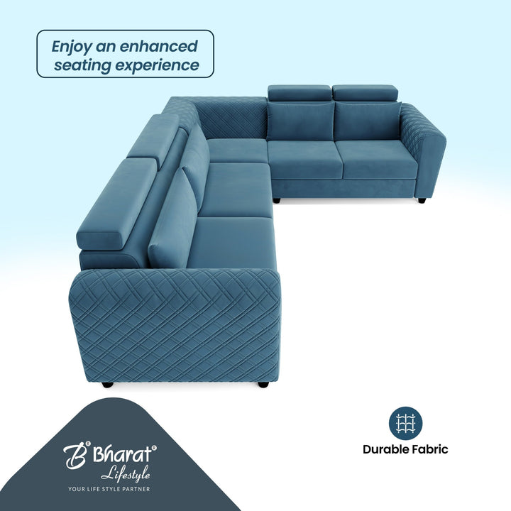 Bharat Lifestyle Harley L Shape Fabric 6 Seater Sofa (Finish Color - Aqua Blue, DIY(Do - It - Yourself)) - BHARAT LIFESPACE PRIVATE LIMITED