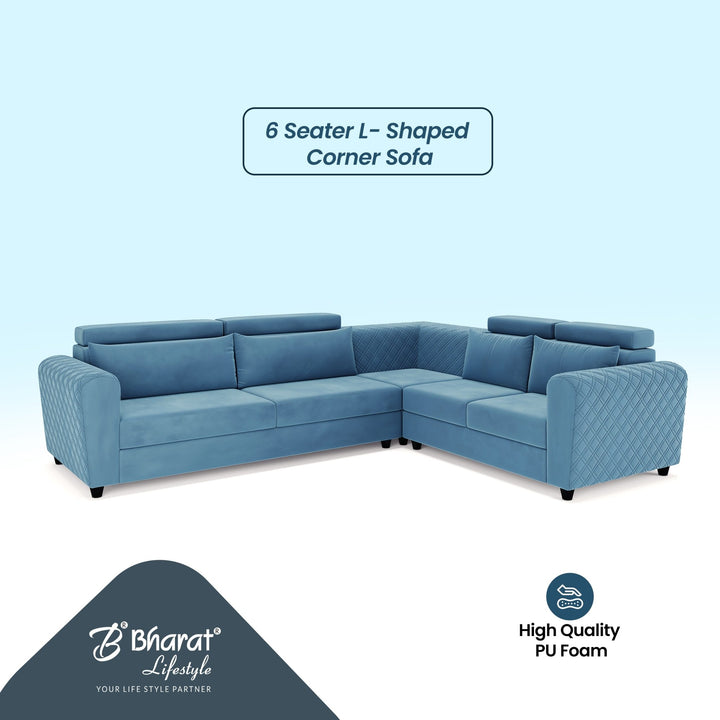Bharat Lifestyle Harley L Shape Fabric 6 Seater Sofa (Finish Color - Aqua Blue, DIY(Do - It - Yourself)) - BHARAT LIFESPACE PRIVATE LIMITED