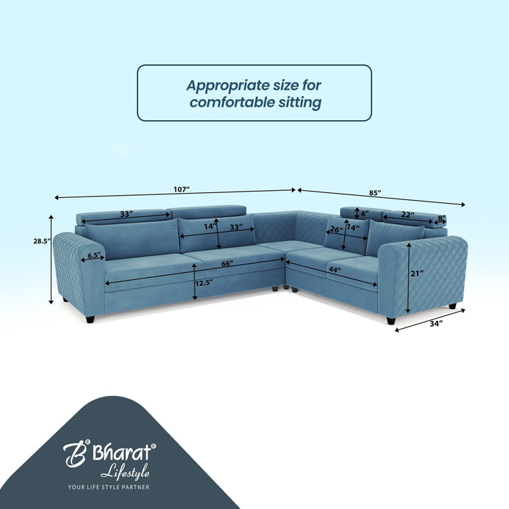 Bharat Lifestyle Harley L Shape Fabric 6 Seater Sofa (Finish Color - Aqua Blue, DIY(Do - It - Yourself)) - BHARAT LIFESPACE PRIVATE LIMITED