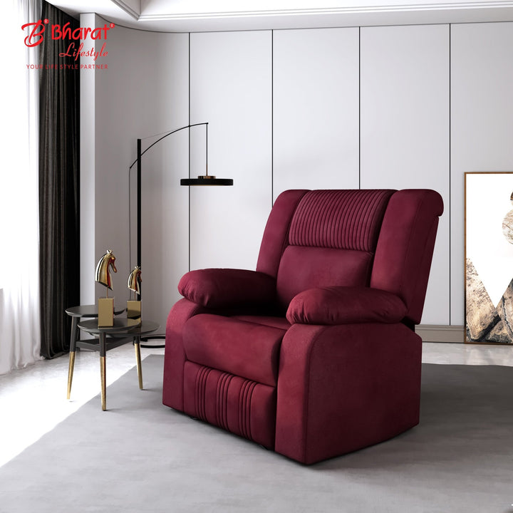 Bharat Lifestyle Jerry Suede Velvet Fabric Manual Recliner (Maroon) | 1 Seater Recliner Chair Sofa | 3 Comfort Positions | DIY Assembly | 1 Year Warranty | For Living Room, Bedroom, Home & Office - BHARAT LIFESPACE PRIVATE LIMITED