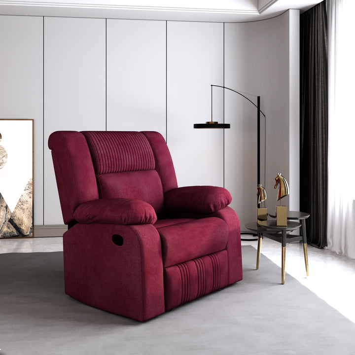 Bharat Lifestyle Jerry Suede Velvet Fabric Manual Recliner (Maroon) | 1 Seater Recliner Chair Sofa | 3 Comfort Positions | DIY Assembly | 1 Year Warranty | For Living Room, Bedroom, Home & Office - BHARAT LIFESPACE PRIVATE LIMITED
