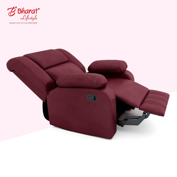 Bharat Lifestyle Jerry Suede Velvet Fabric Manual Recliner (Maroon) | 1 Seater Recliner Chair Sofa | 3 Comfort Positions | DIY Assembly | 1 Year Warranty | For Living Room, Bedroom, Home & Office - BHARAT LIFESPACE PRIVATE LIMITED