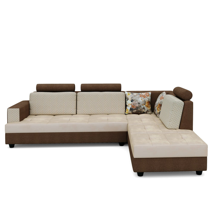 Bharat Lifestyle Kevin L - Shape Fabric 6 Seater Sofa (Finish Color - Cream & Brown, DIY(Do - It - Yourself)) - BHARAT LIFESPACE PRIVATE LIMITED