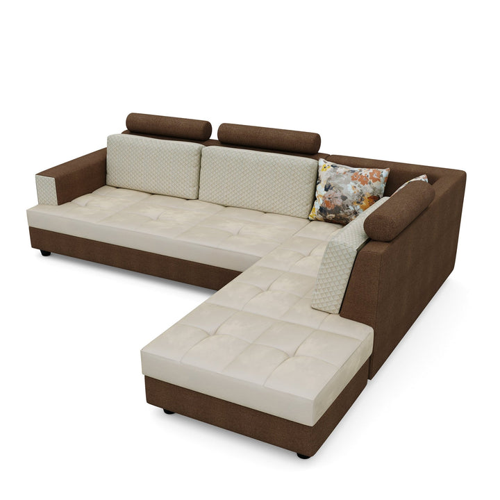 Bharat Lifestyle Kevin L - Shape Fabric 6 Seater Sofa (Finish Color - Cream & Brown, DIY(Do - It - Yourself)) - BHARAT LIFESPACE PRIVATE LIMITED