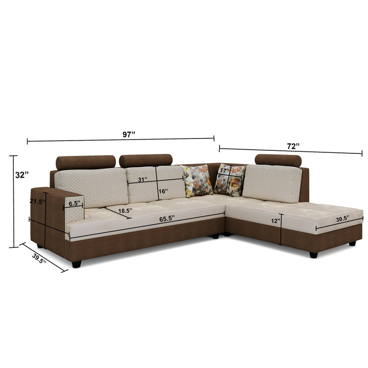 Bharat Lifestyle Kevin L - Shape Fabric 6 Seater Sofa (Finish Color - Cream & Brown, DIY(Do - It - Yourself)) - BHARAT LIFESPACE PRIVATE LIMITED