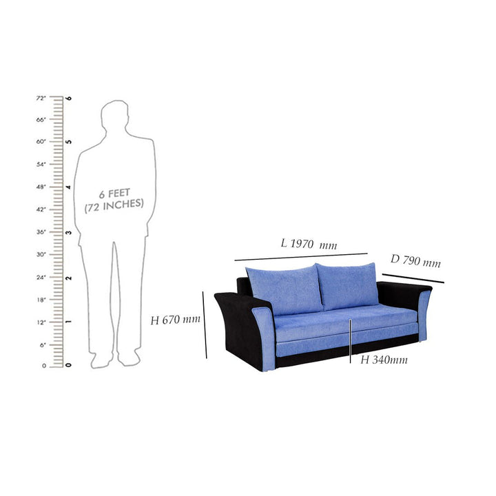 Bharat Lifestyle Leo Fabric 3 Seater Double Solid Wood Fold Out Convertible Sofa Cum Bed (Light Blue & Black) Looks and Comfortable Sofa for Living Room, Bedroom, Home and Office, Assembly DIY(Do - It - Yourself) 1 Year Warranty - BHARAT LIFESPACE PRIVATE LIMITED