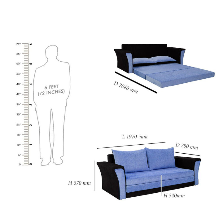 Bharat Lifestyle Leo Fabric 3 Seater Double Solid Wood Fold Out Convertible Sofa Cum Bed (Light Blue & Black) Looks and Comfortable Sofa for Living Room, Bedroom, Home and Office, Assembly DIY(Do - It - Yourself) 1 Year Warranty - BHARAT LIFESPACE PRIVATE LIMITED