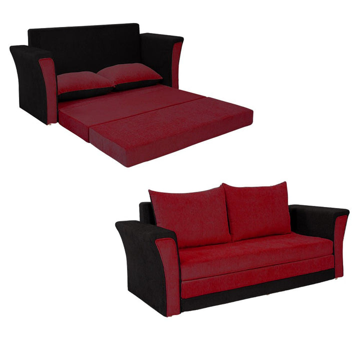 Bharat Lifestyle Leo Fabric 3 Seater Double Solid Wood Fold Out Convertible Sofa Cum Bed (Red & Black) Looks and Comfortable Sofa for Living Room, Bedroom, Home and Office, Assembly DIY(Do - It - Yourself) 1 Year Warranty - BHARAT LIFESPACE PRIVATE LIMITED