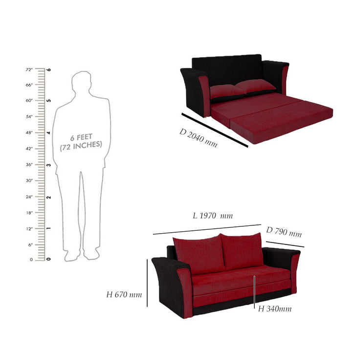 Bharat Lifestyle Leo Fabric 3 Seater Double Solid Wood Fold Out Convertible Sofa Cum Bed (Red & Black) Looks and Comfortable Sofa for Living Room, Bedroom, Home and Office, Assembly DIY(Do - It - Yourself) 1 Year Warranty - BHARAT LIFESPACE PRIVATE LIMITED