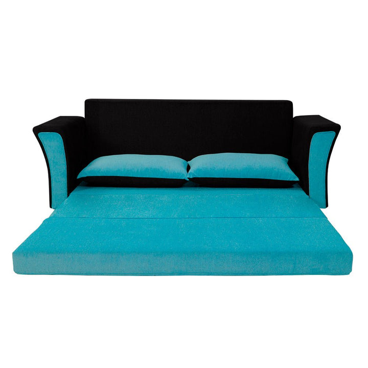 Bharat Lifestyle Leo Fabric 3 Seater Double Solid Wood Fold Out Sofa Cum Bed (Aqua Blue and Black) Looks and Comfortable Sofa for Living Room, Bedroom, Home and Office, Assembly DIY(Do - It - Yourself) 1 Year Warranty - BHARAT LIFESPACE PRIVATE LIMITED