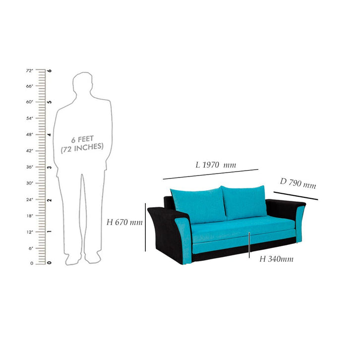 Bharat Lifestyle Leo Fabric 3 Seater Double Solid Wood Fold Out Sofa Cum Bed (Aqua Blue and Black) Looks and Comfortable Sofa for Living Room, Bedroom, Home and Office, Assembly DIY(Do - It - Yourself) 1 Year Warranty - BHARAT LIFESPACE PRIVATE LIMITED