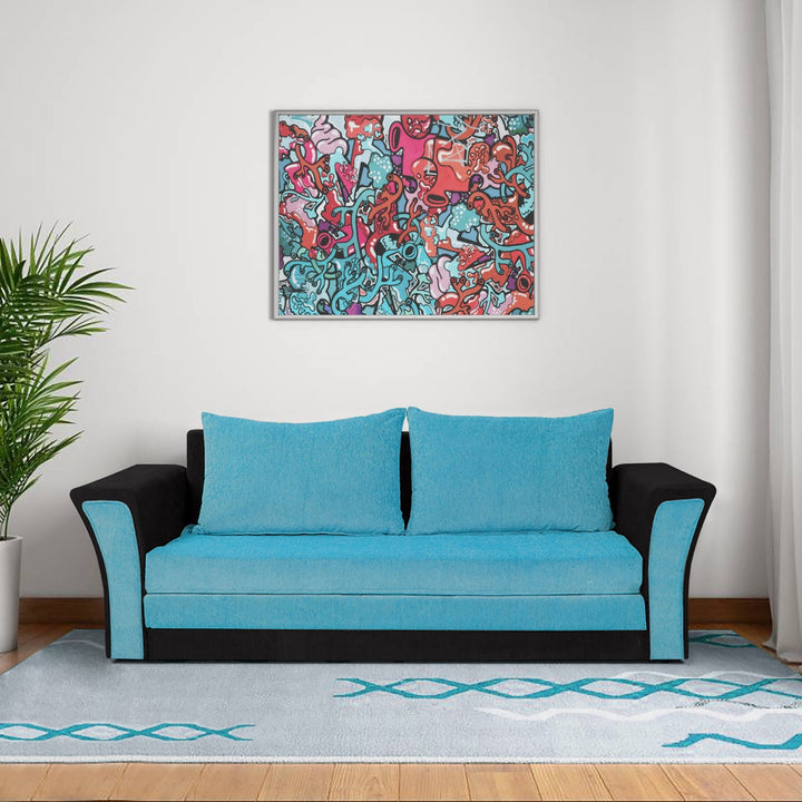 Bharat Lifestyle Leo Fabric 3 Seater Double Solid Wood Fold Out Sofa Cum Bed (Aqua Blue and Black) Looks and Comfortable Sofa for Living Room, Bedroom, Home and Office, Assembly DIY(Do - It - Yourself) 1 Year Warranty - BHARAT LIFESPACE PRIVATE LIMITED