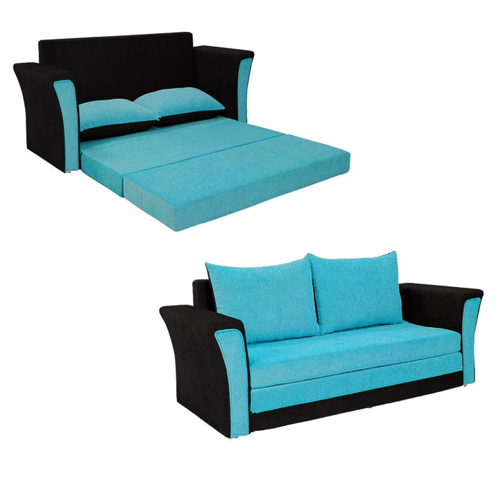 Bharat Lifestyle Leo Fabric 3 Seater Double Solid Wood Fold Out Sofa Cum Bed (Aqua Blue and Black) Looks and Comfortable Sofa for Living Room, Bedroom, Home and Office, Assembly DIY(Do - It - Yourself) 1 Year Warranty - BHARAT LIFESPACE PRIVATE LIMITED
