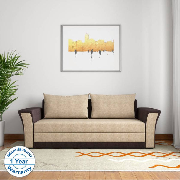 Bharat Lifestyle Leo Fabric 3 Seater Sofa (Finish Color - Cream & Brown, DIY(Do - It - Yourself)) - BHARAT LIFESPACE PRIVATE LIMITED