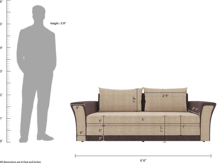Bharat Lifestyle Leo Fabric 3 Seater Sofa (Finish Color - Cream & Brown, DIY(Do - It - Yourself)) - BHARAT LIFESPACE PRIVATE LIMITED