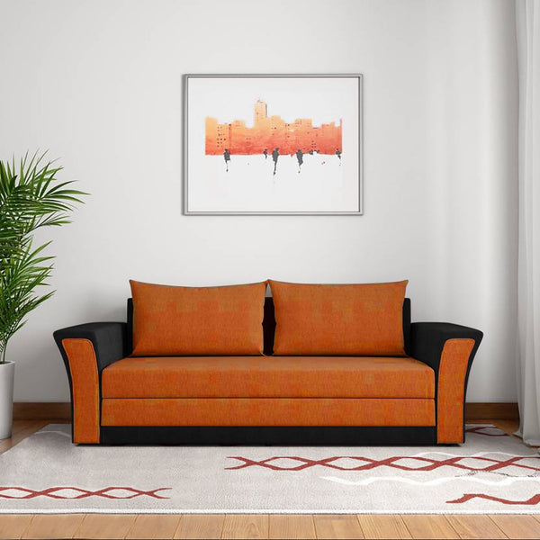 Bharat Lifestyle Leo Fabric Sofa Cum Bed (Orange & Black) Looks and Comfortable Sofa for Living Room, Bedroom, Home and Office, Assembly DIY(Do - It - Yourself) 1 Year Warranty - BHARAT LIFESPACE PRIVATE LIMITED