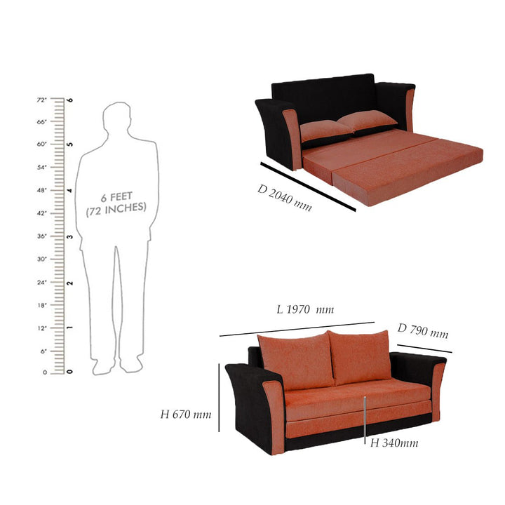 Bharat Lifestyle Leo Fabric Sofa Cum Bed (Orange & Black) Looks and Comfortable Sofa for Living Room, Bedroom, Home and Office, Assembly DIY(Do - It - Yourself) 1 Year Warranty - BHARAT LIFESPACE PRIVATE LIMITED
